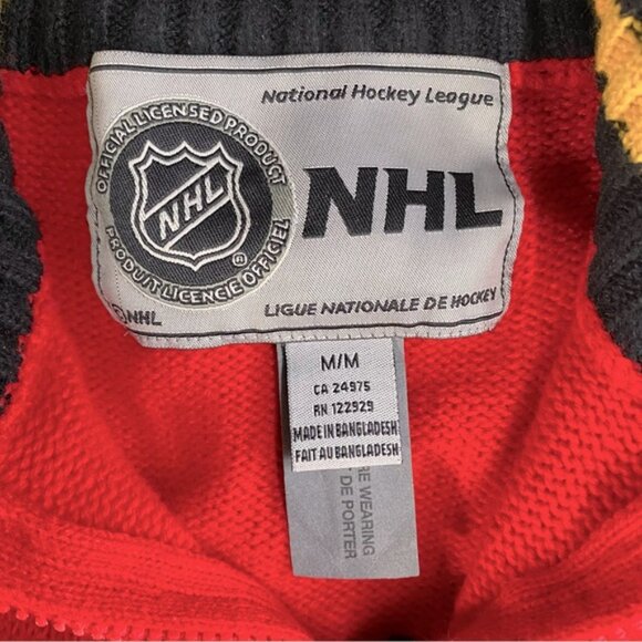 Vintage NHL Red Yellow Black Mock Neck Knit Calgary Flames Pullover Sweater M - Picture 3 of 16